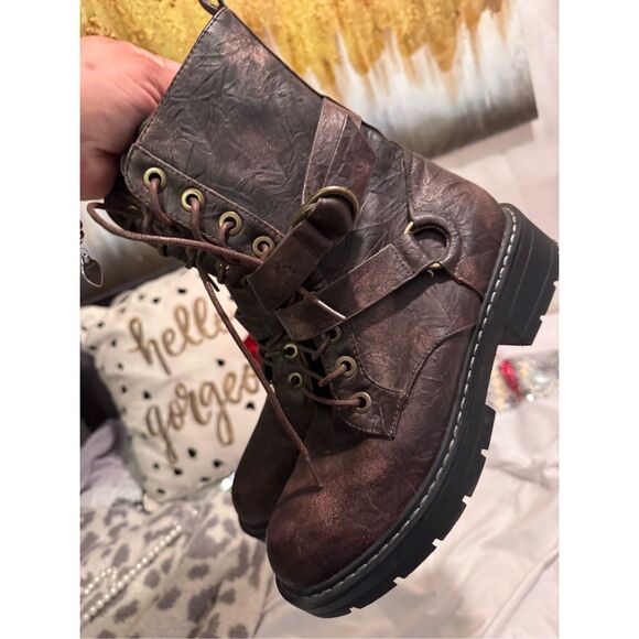 Seven 7 jeans cardi B lace up combat hiking boot/bootie shoes brown 10 - Picture 1 of 8